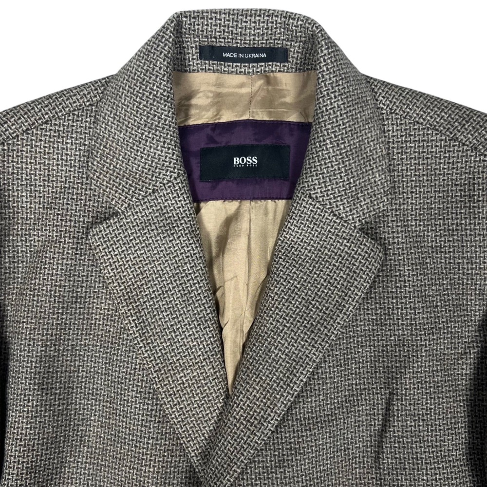 BOSS Hugo Boss Stratus Overcoat Mens 42R Brown Wool Cashmere Herringbone Coat